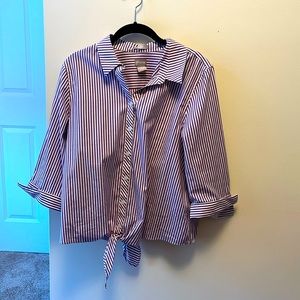 Chico’s No Iron Size 2 Button Down or Tie Striped Blouse